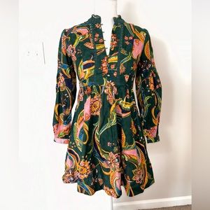 Anthropologie Petite Green & Pink Mini Dress